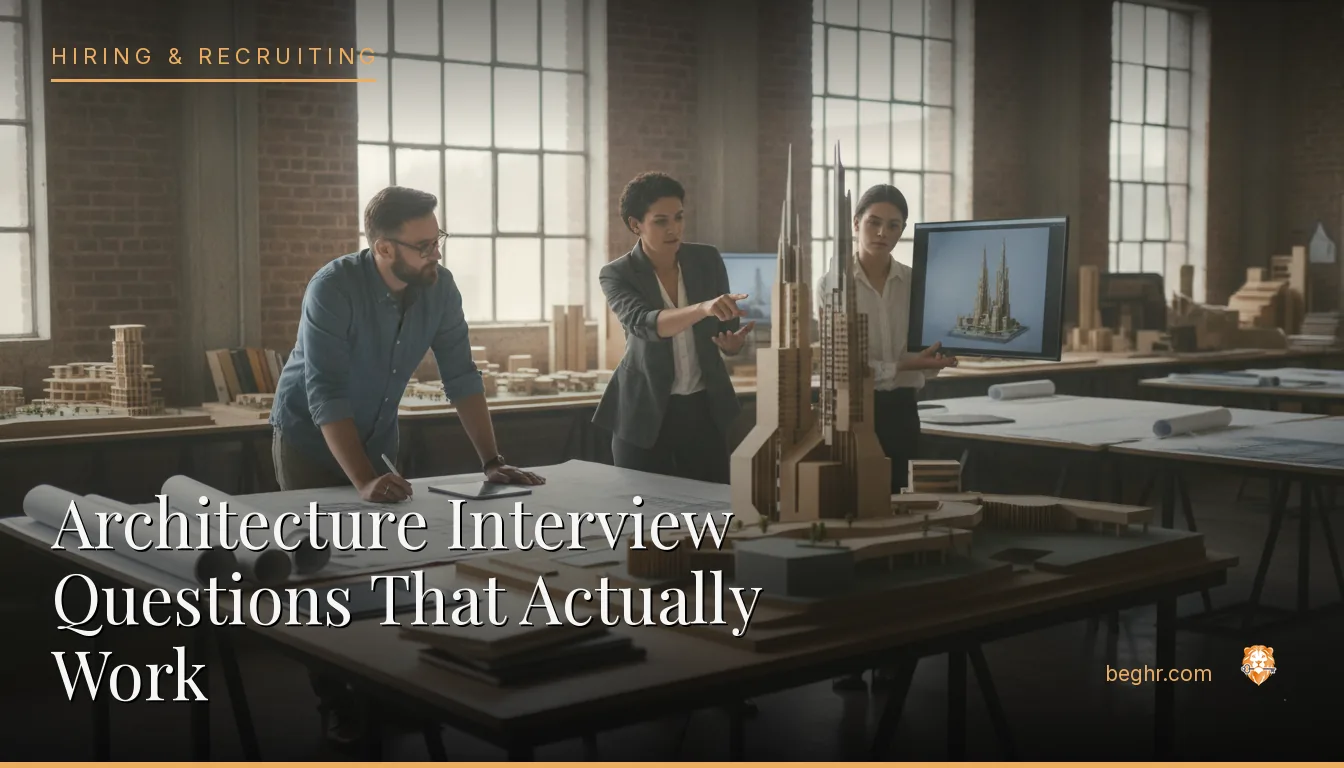 Architects reviewing building models and blueprints in a studio
