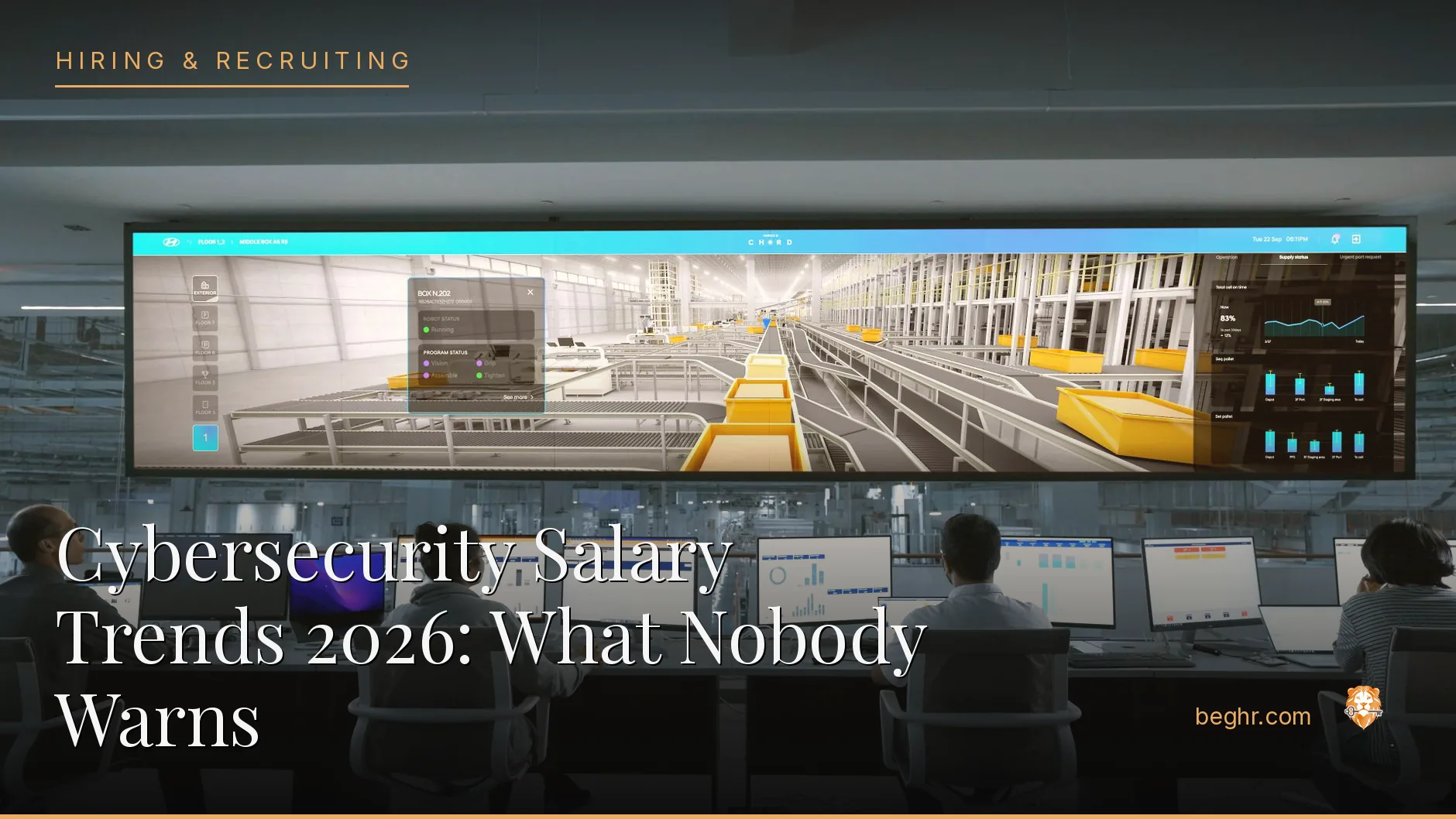 A security operations center with analysts at multi-screen desks