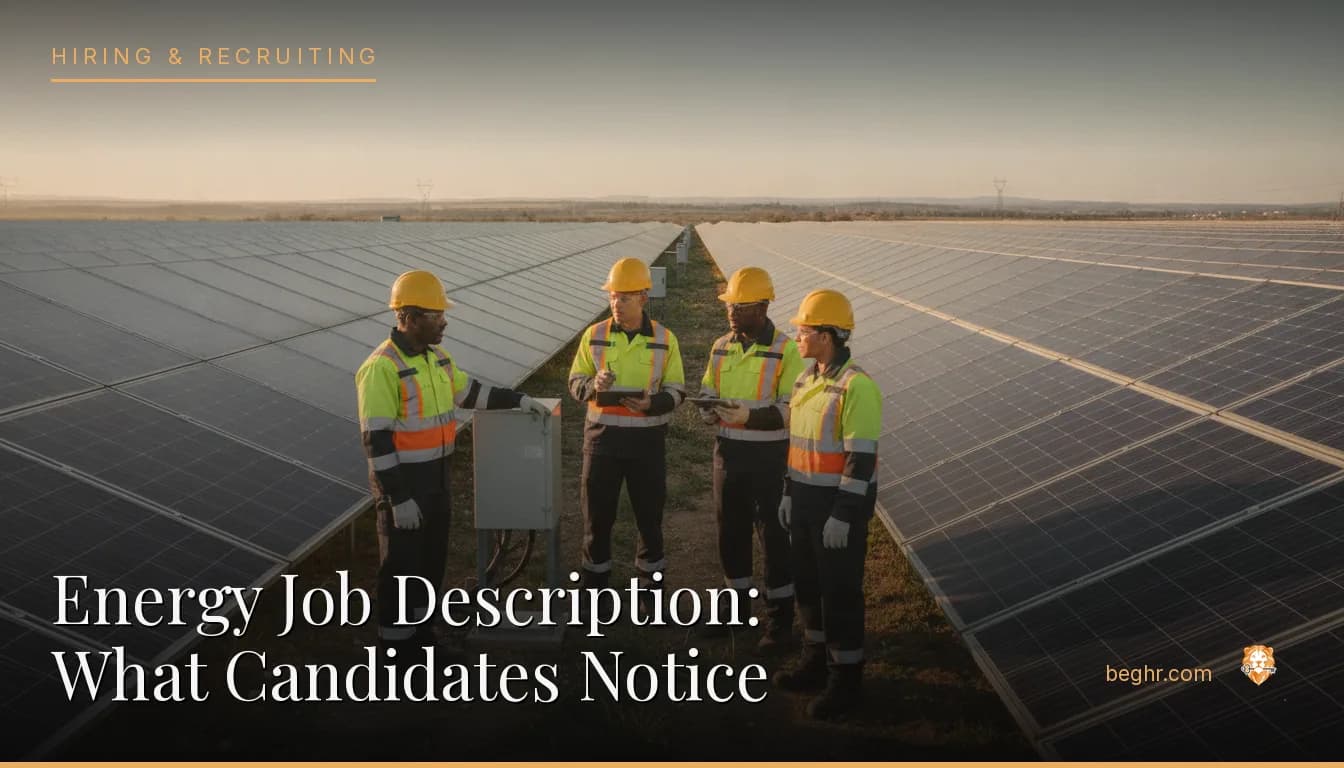 Energy sector workers at a solar or power facility in hi-vis gear