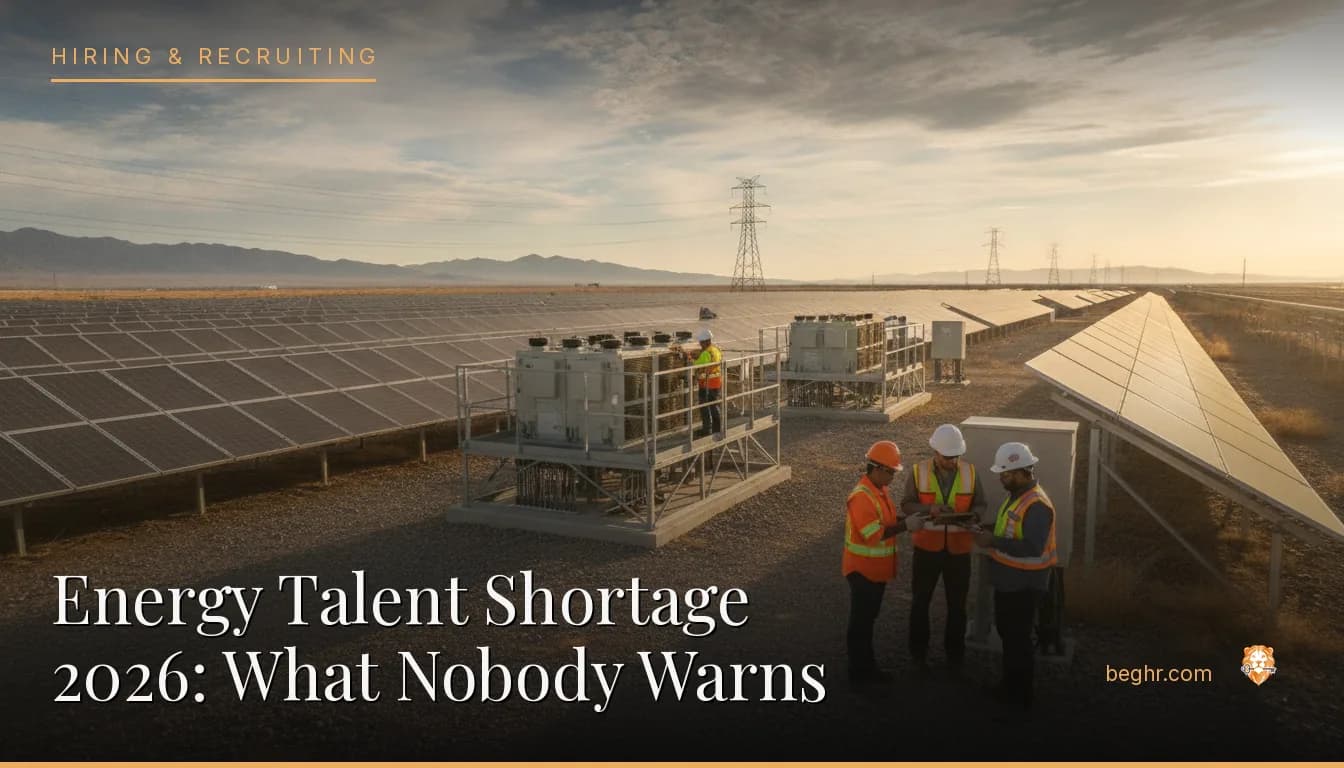 Energy sector workers at a solar or power facility in hi-vis gear