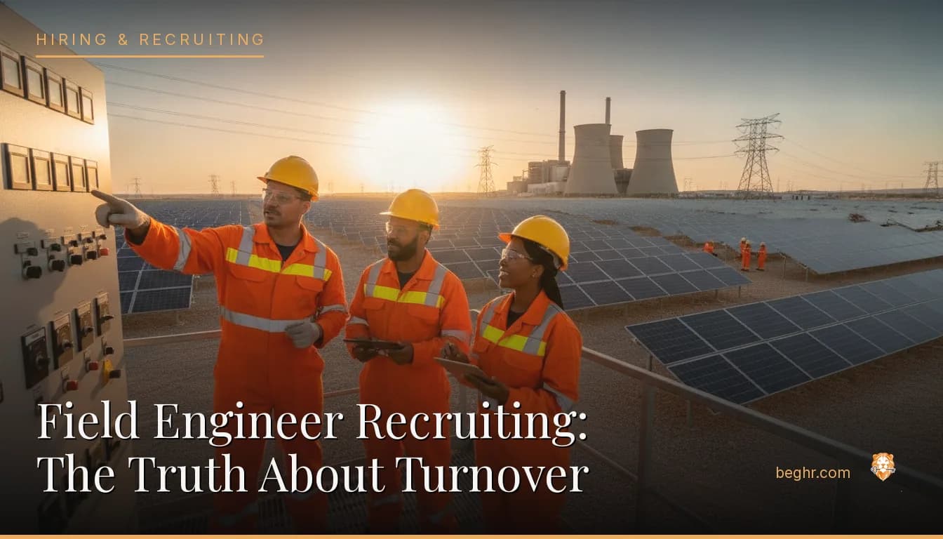 Energy sector workers at a solar or power facility in hi-vis gear