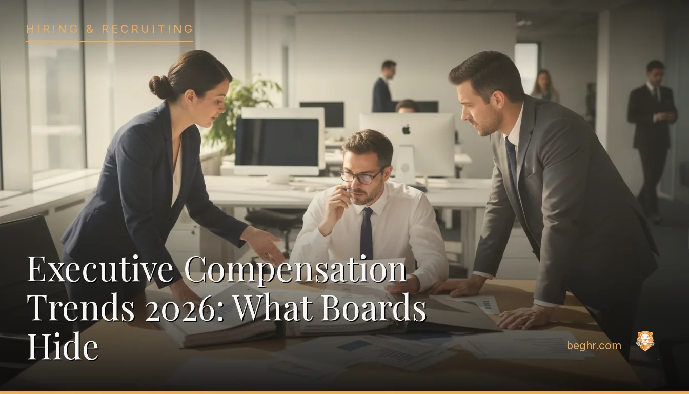 Business professionals reviewing payroll and HR documents in a bright modern office