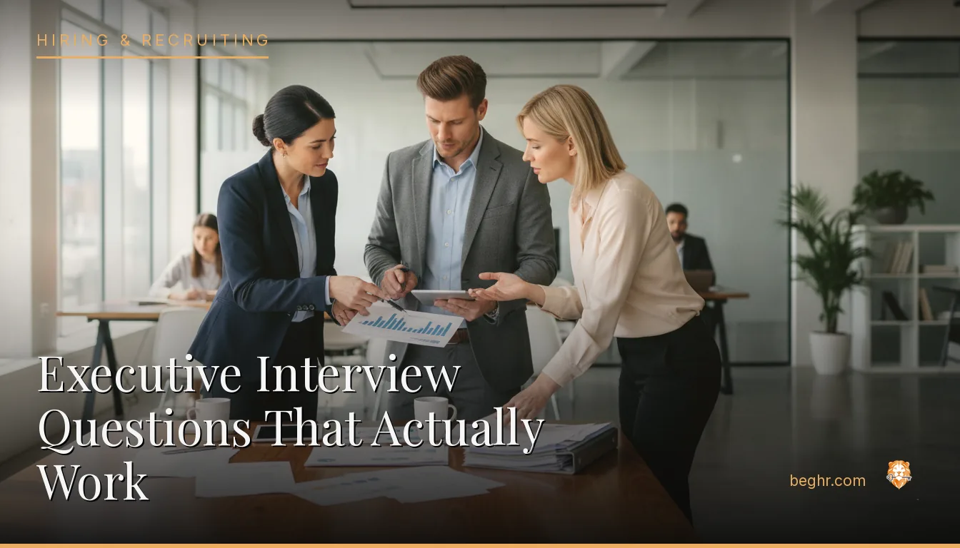 Business professionals reviewing payroll and HR documents in a bright modern office