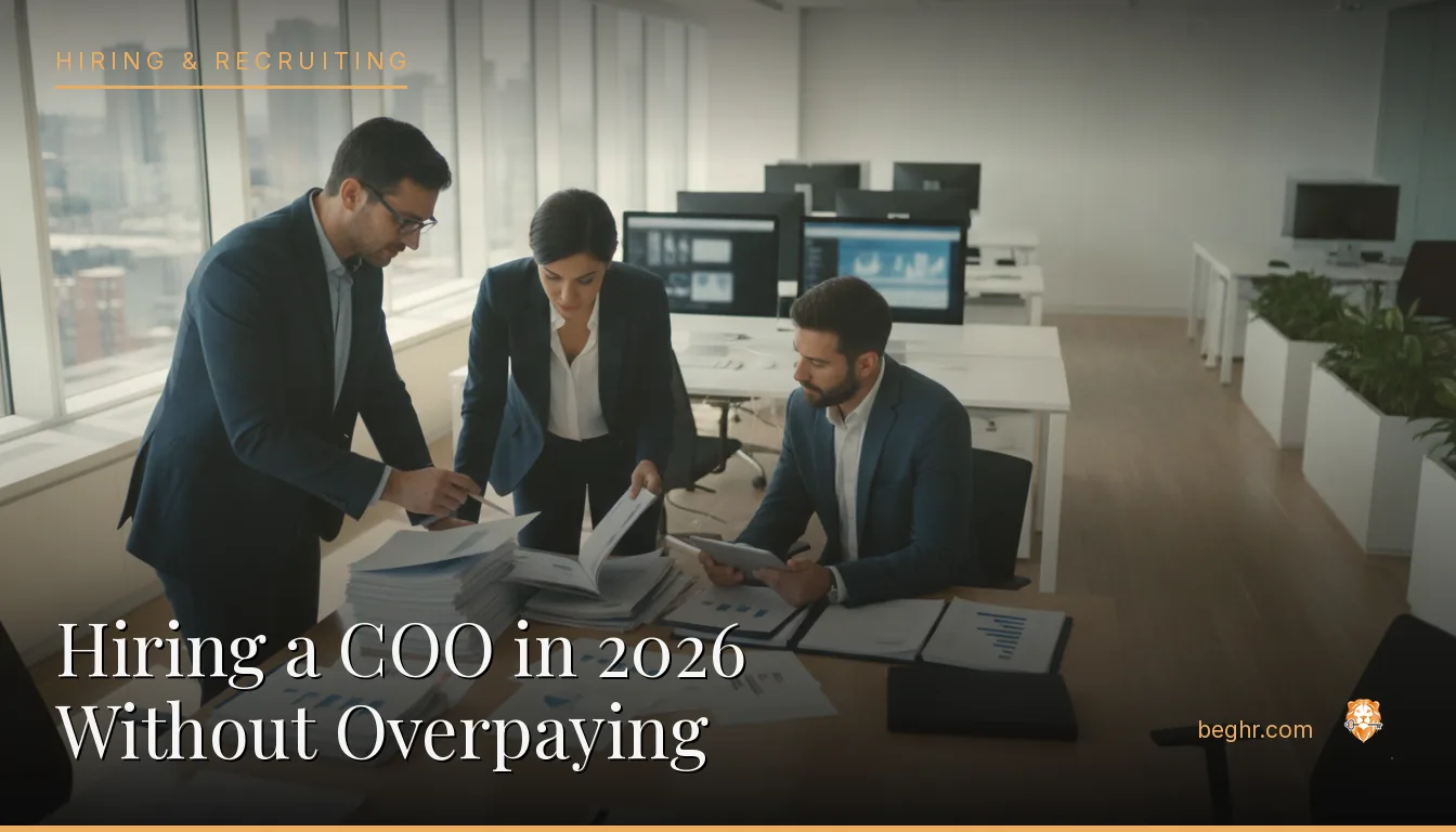 Business professionals reviewing payroll and HR documents in a bright modern office