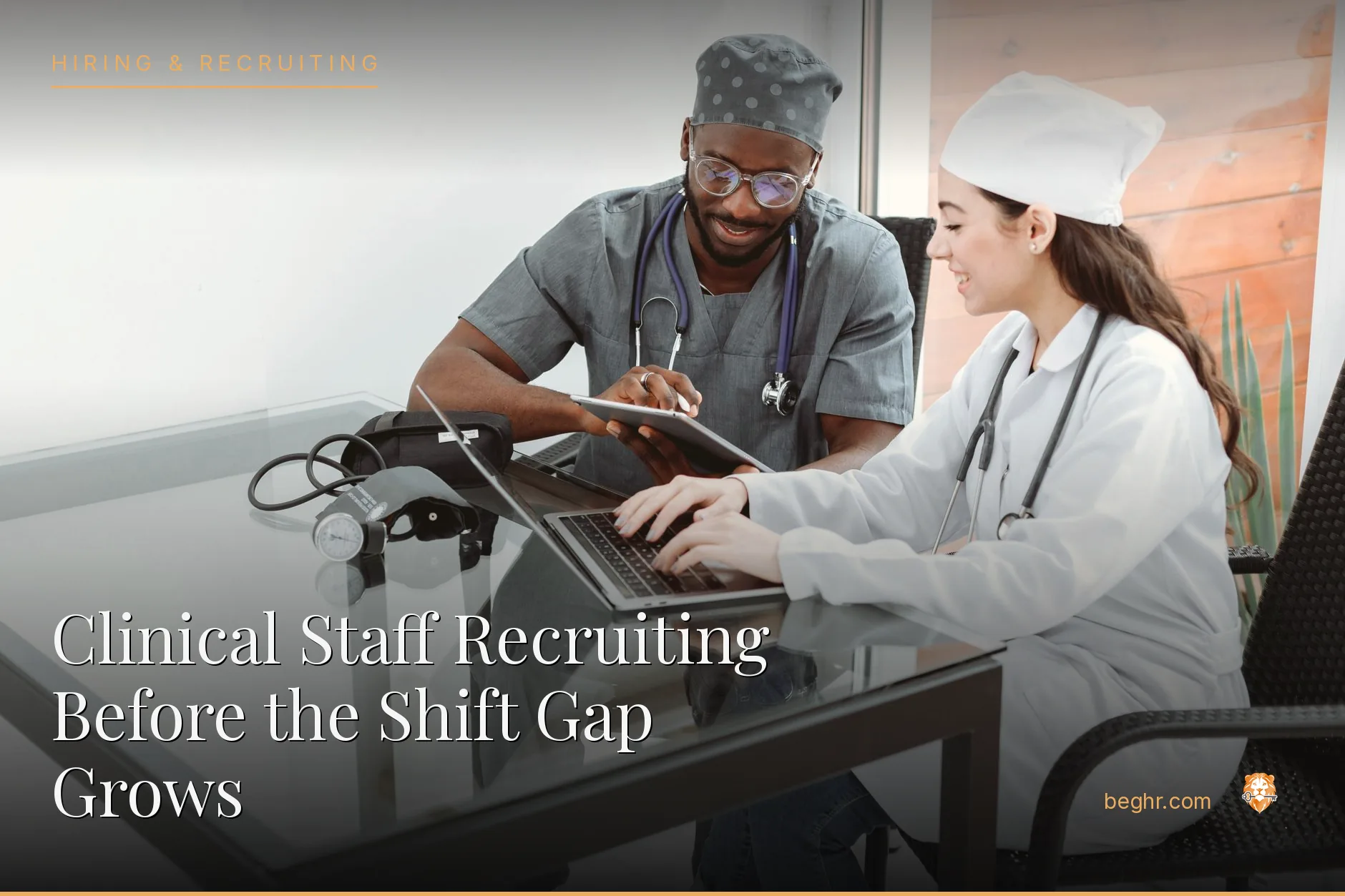 A modern medical clinic with doctors and nurses caring for patients