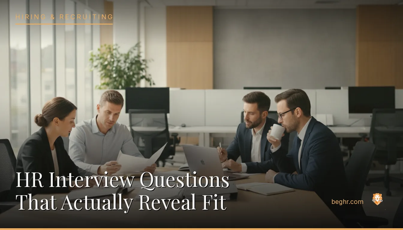 An HR team reviewing employee documents in a bright modern office