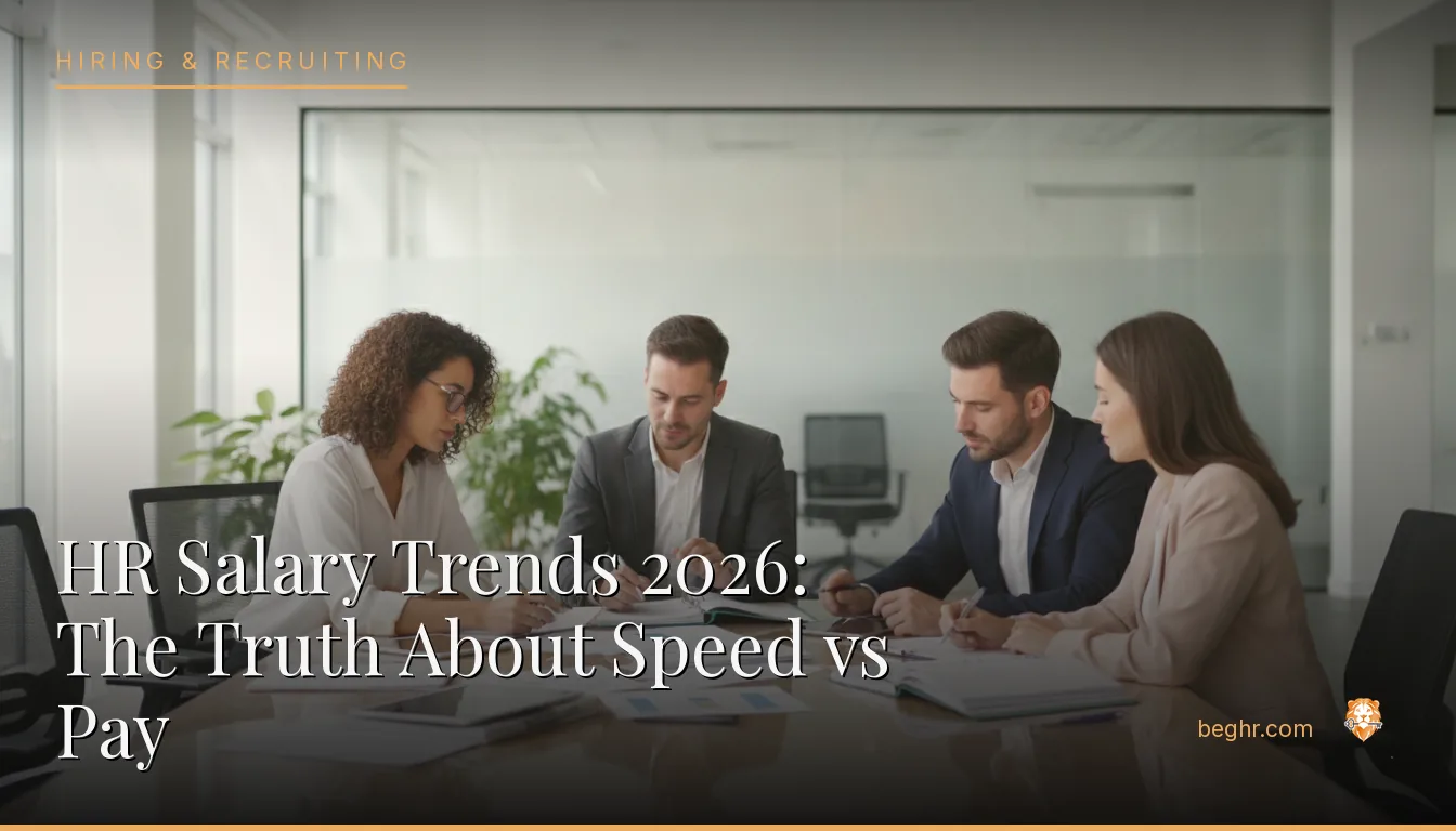 An HR team reviewing employee documents in a bright modern office