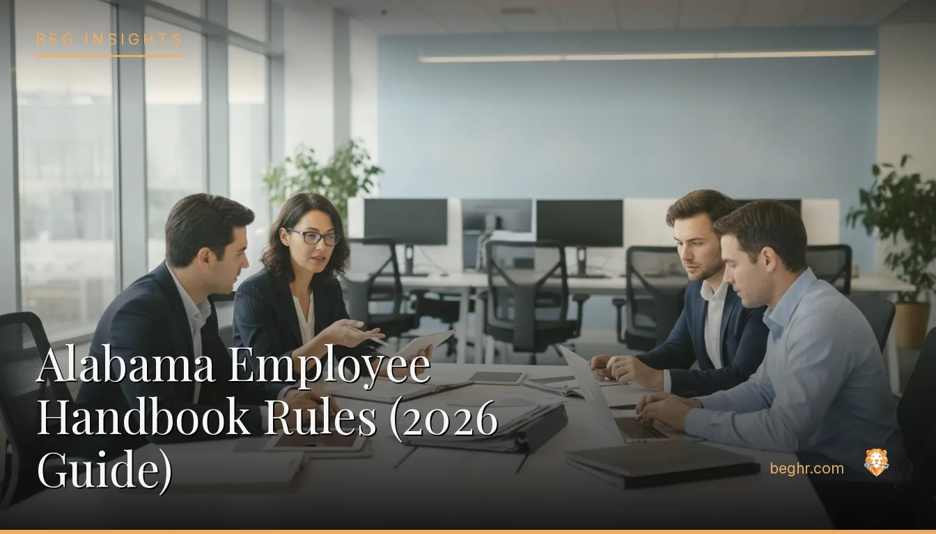An HR team reviewing employee documents in a bright modern office