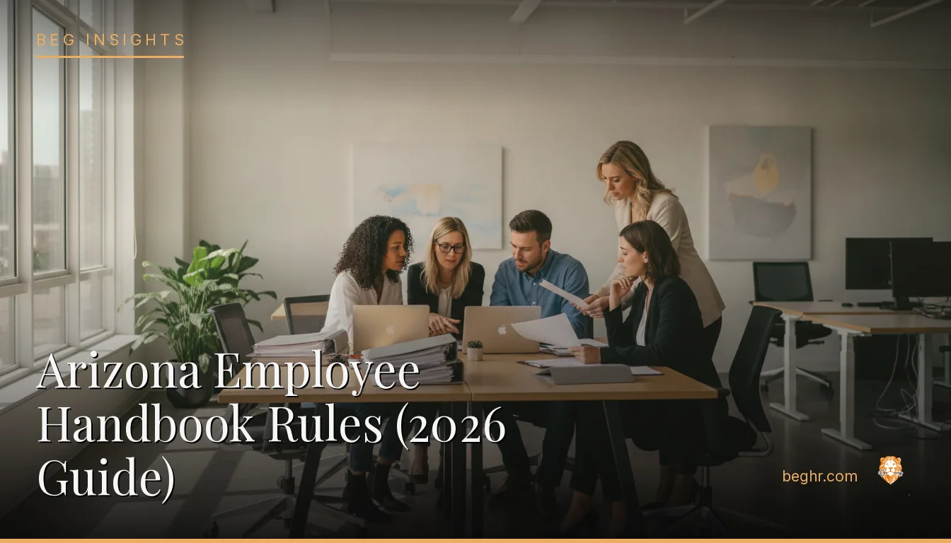 An HR team reviewing employee documents in a bright modern office