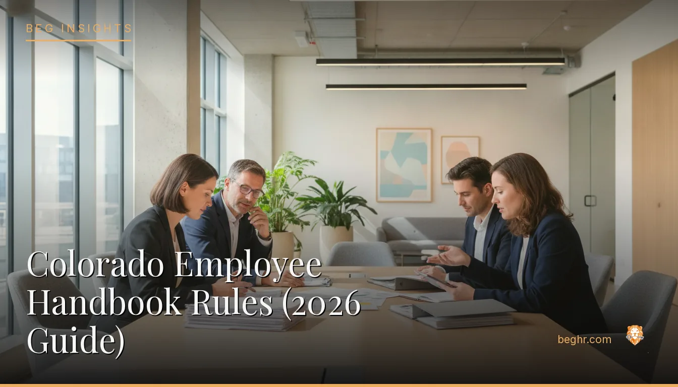 An HR team reviewing employee documents in a bright modern office