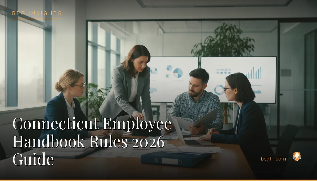 An HR team reviewing employee documents in a bright modern office