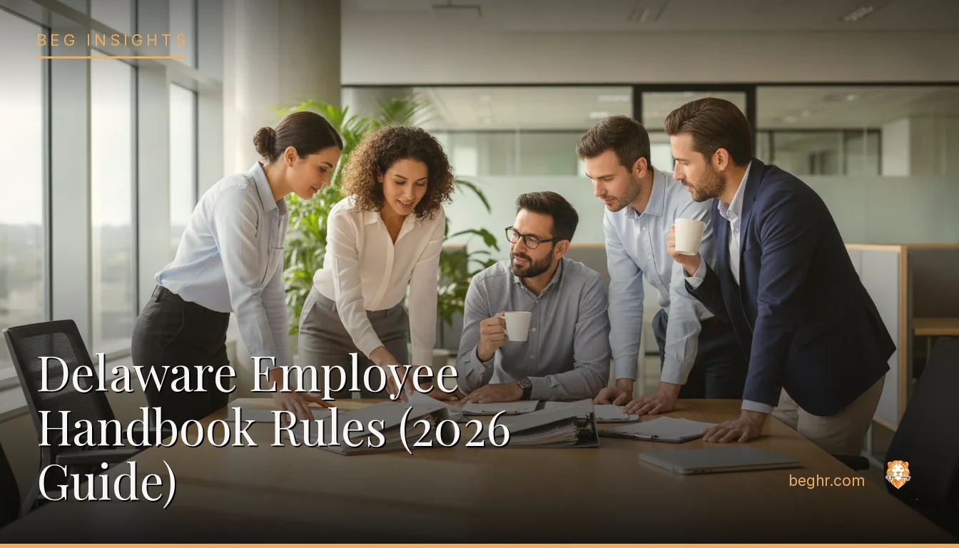 An HR team reviewing employee documents in a bright modern office