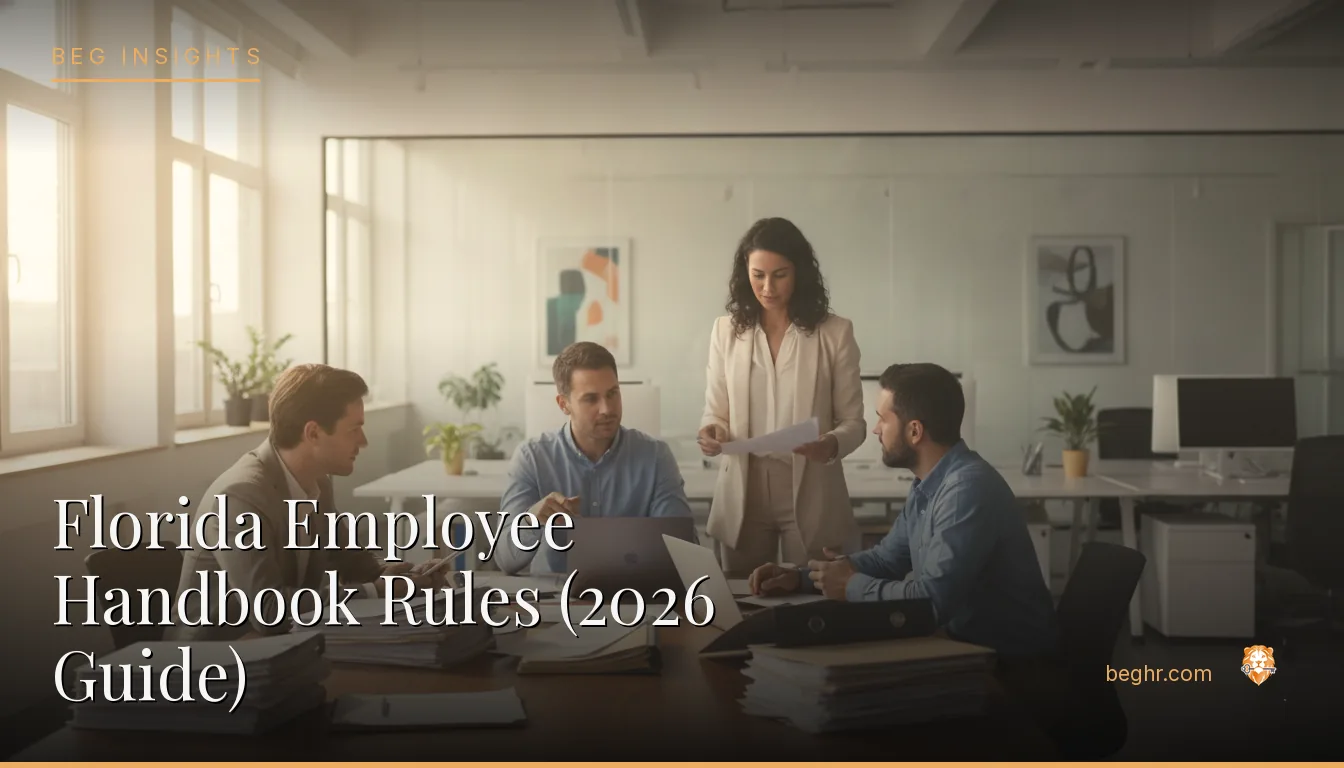 An HR team reviewing employee documents in a bright modern office