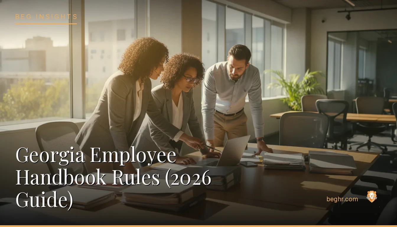 An HR team reviewing employee documents in a bright modern office
