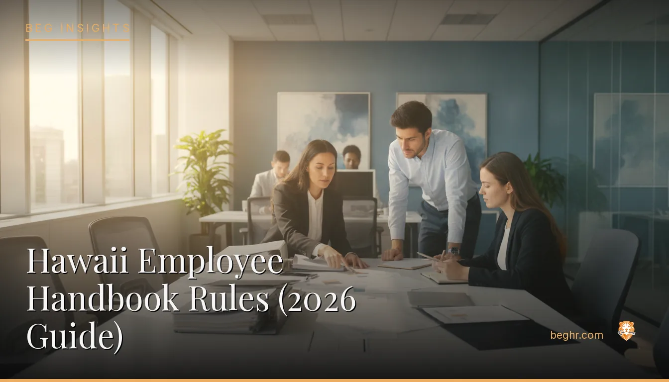 An HR team reviewing employee documents in a bright modern office