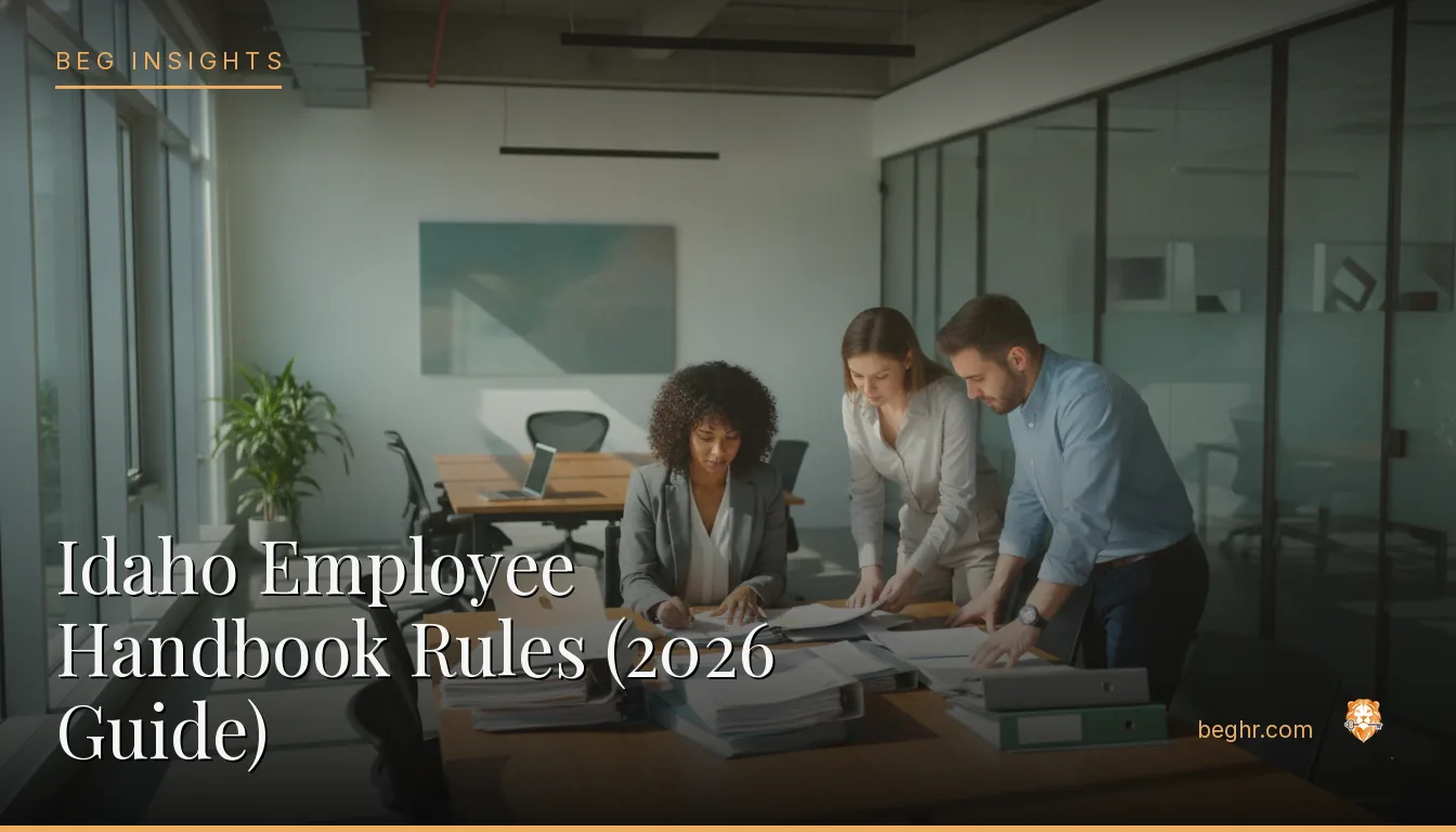 An HR team reviewing employee documents in a bright modern office