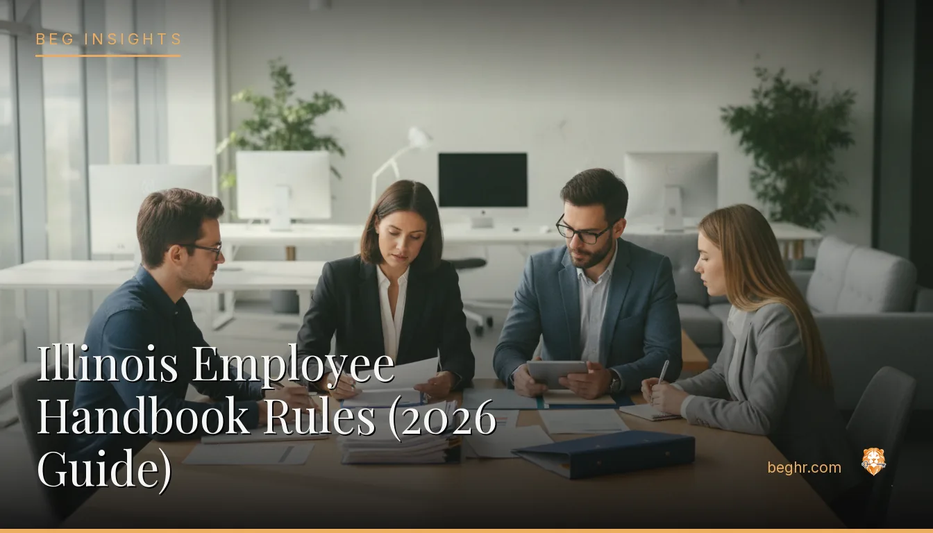 An HR team reviewing employee documents in a bright modern office