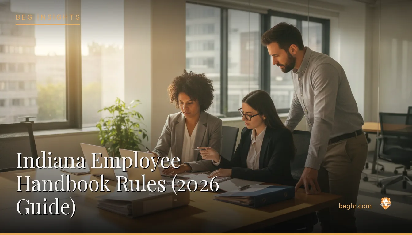 An HR team reviewing employee documents in a bright modern office