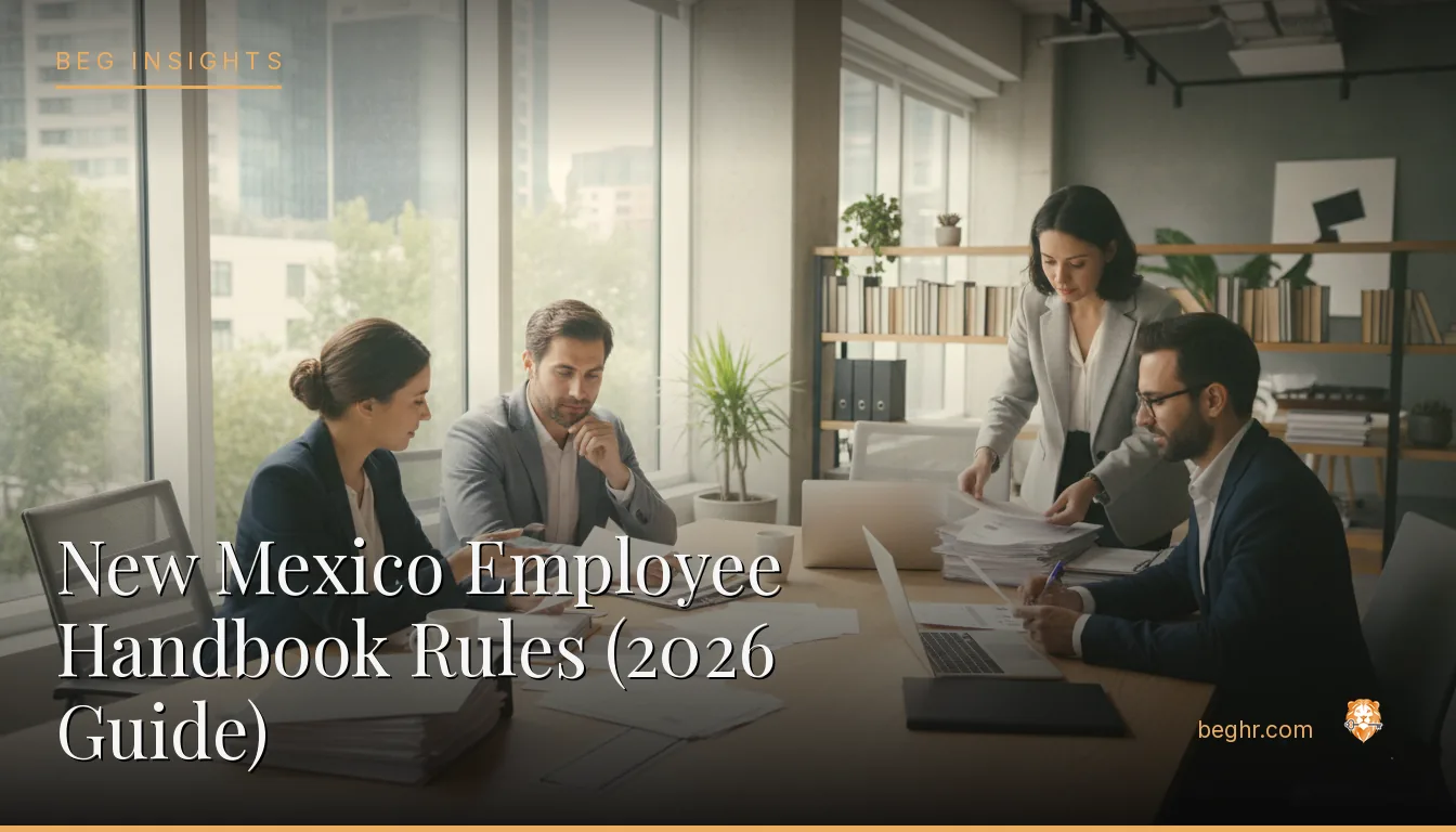 An HR team reviewing employee documents in a bright modern office
