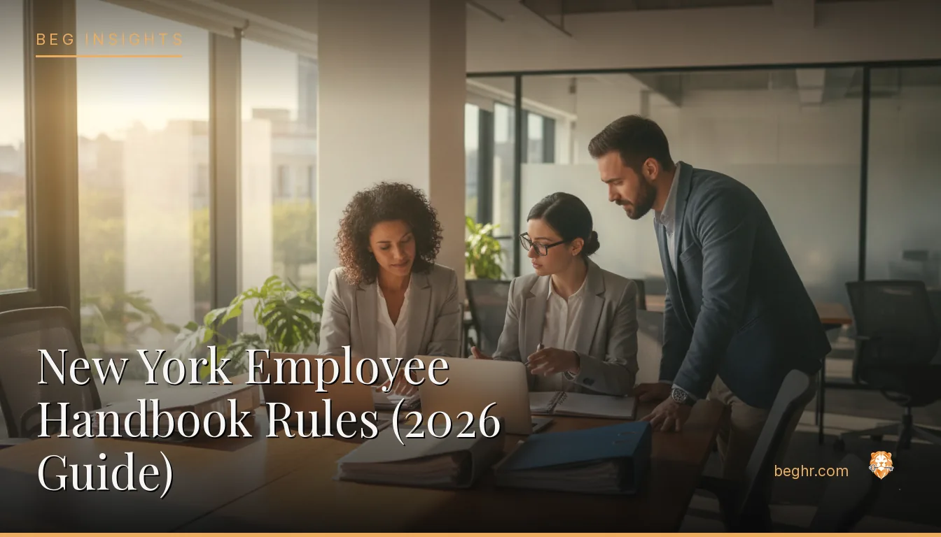 An HR team reviewing employee documents in a bright modern office