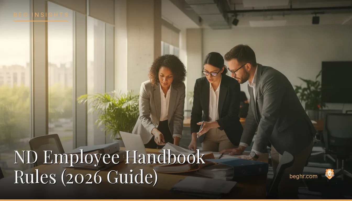 An HR team reviewing employee documents in a bright modern office
