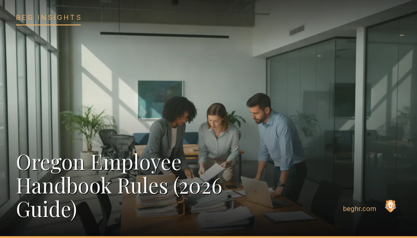 An HR team reviewing employee documents in a bright modern office