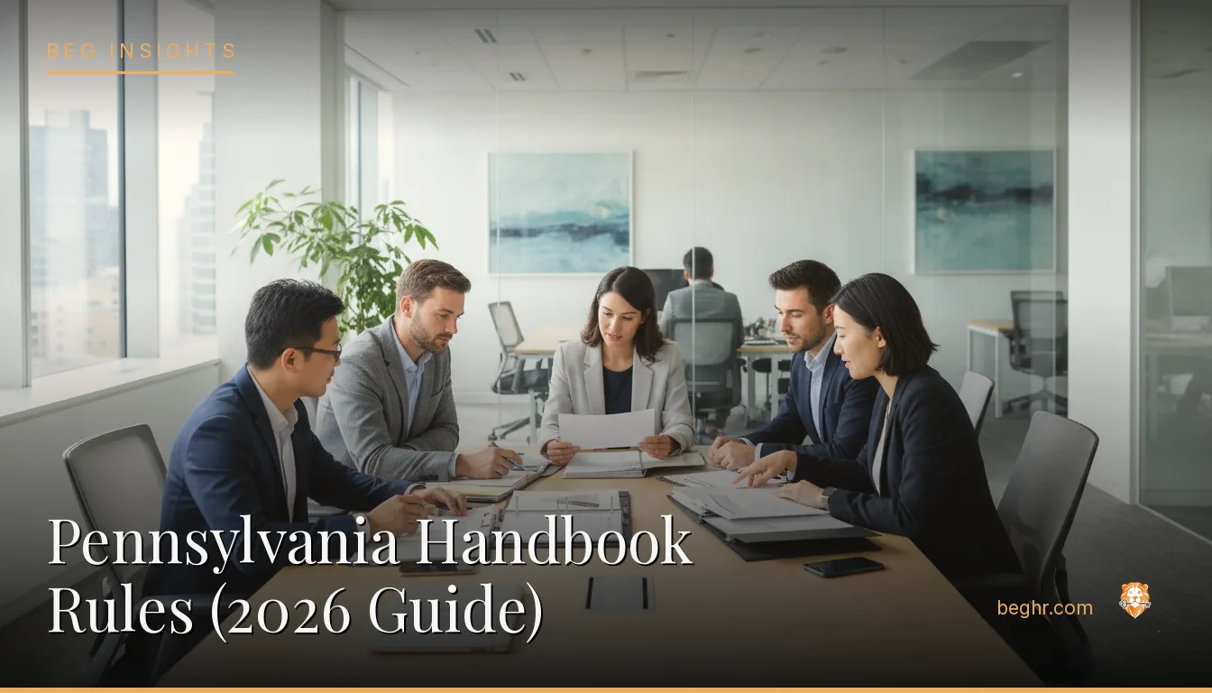 An HR team reviewing employee documents in a bright modern office