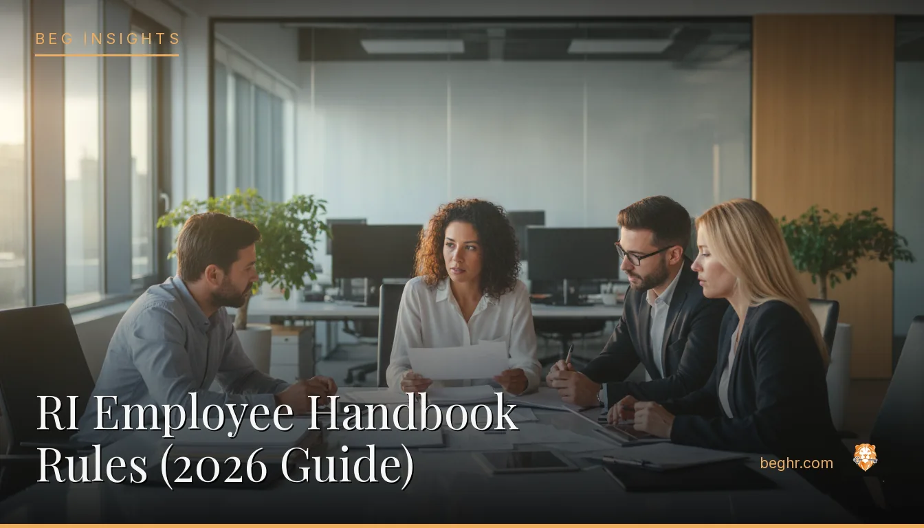 An HR team reviewing employee documents in a bright modern office