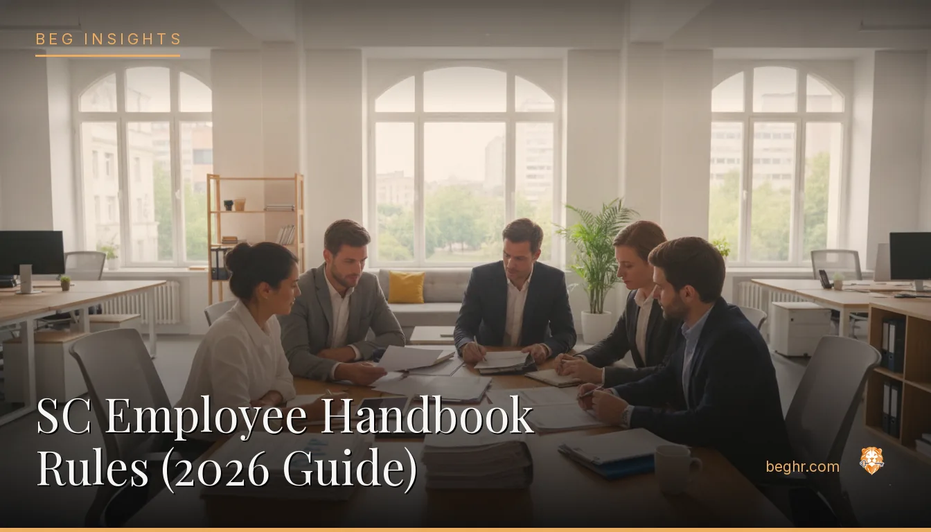 An HR team reviewing employee documents in a bright modern office