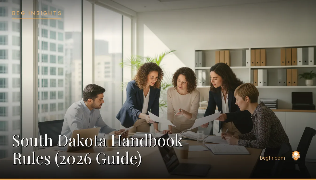 An HR team reviewing employee documents in a bright modern office