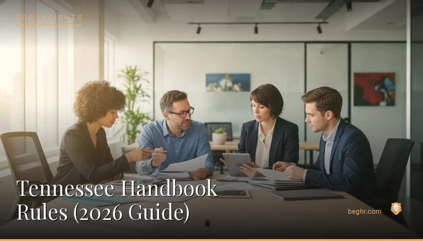 An HR team reviewing employee documents in a bright modern office