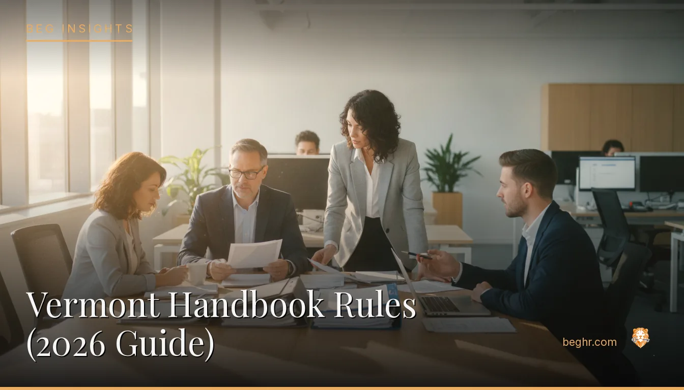 An HR team reviewing employee documents in a bright modern office