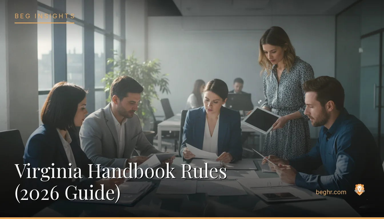 An HR team reviewing employee documents in a bright modern office
