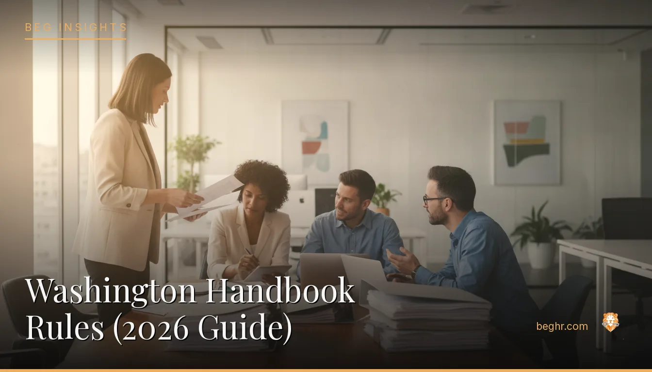 An HR team reviewing employee documents in a bright modern office