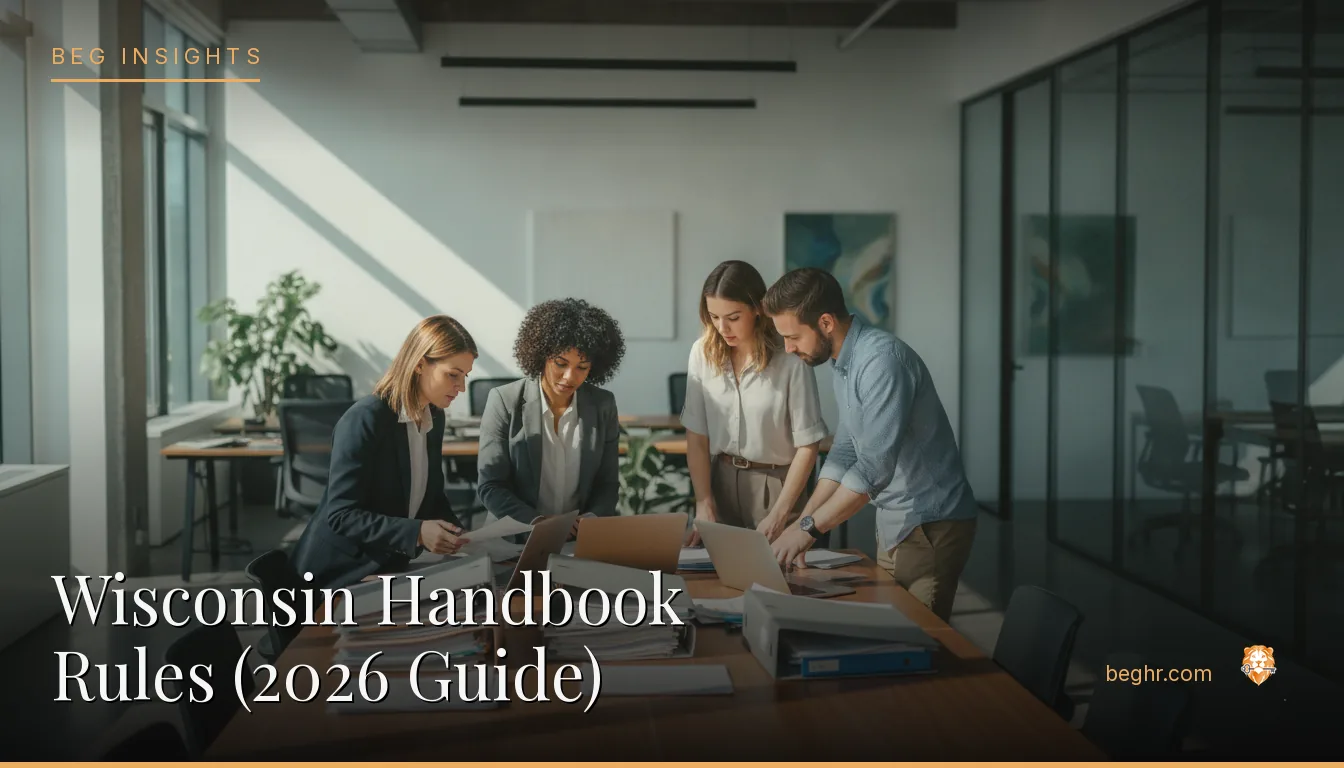 An HR team reviewing employee documents in a bright modern office