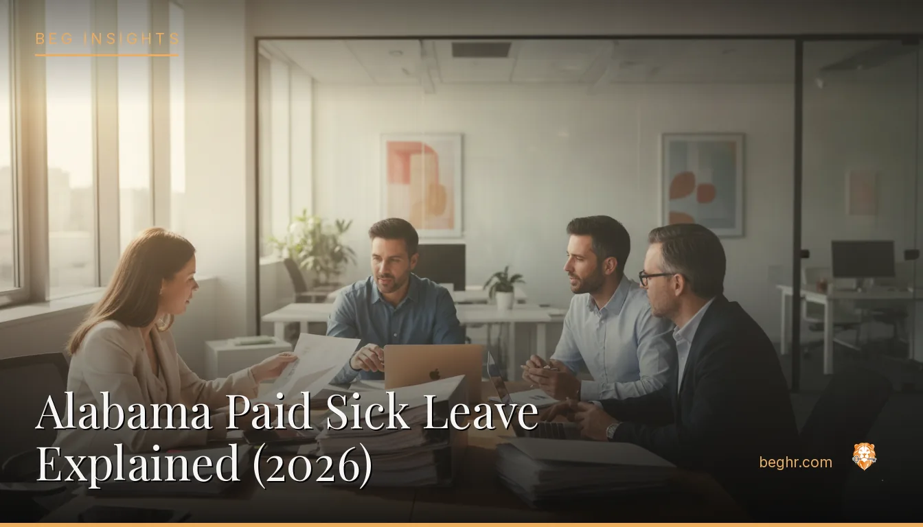 An HR team reviewing employee documents in a bright modern office