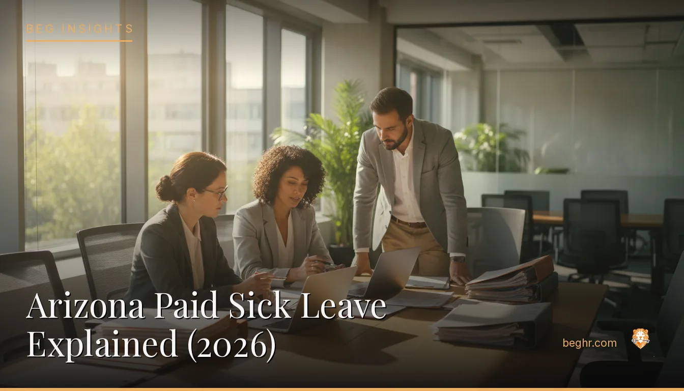 An HR team reviewing employee documents in a bright modern office