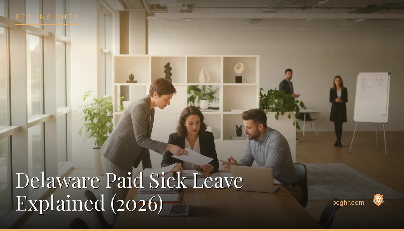 An HR team reviewing employee documents in a bright modern office