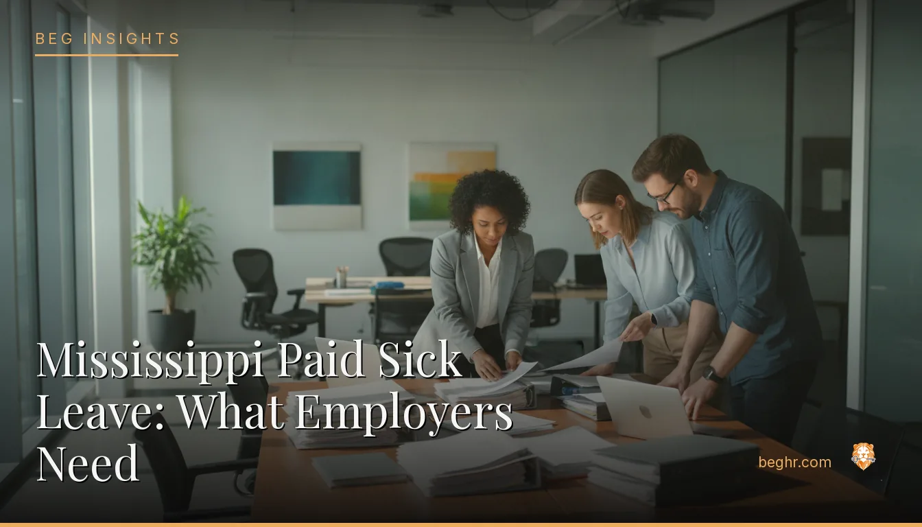 An HR team reviewing employee documents in a bright modern office