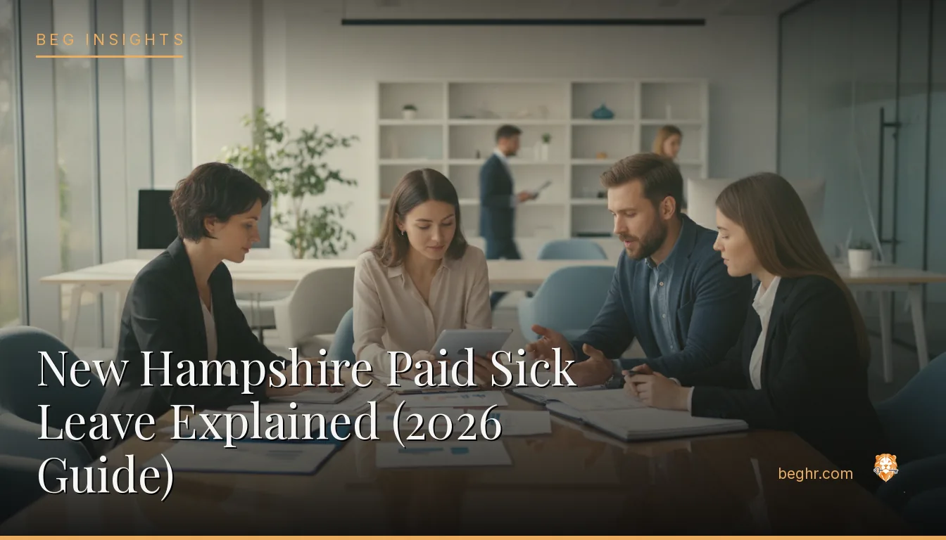 An HR team reviewing employee documents in a bright modern office