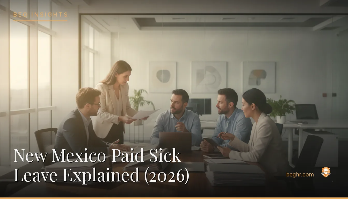 An HR team reviewing employee documents in a bright modern office