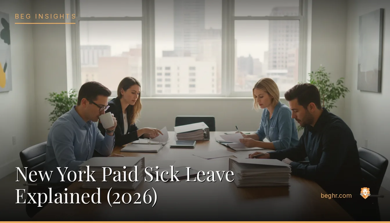 An HR team reviewing employee documents in a bright modern office