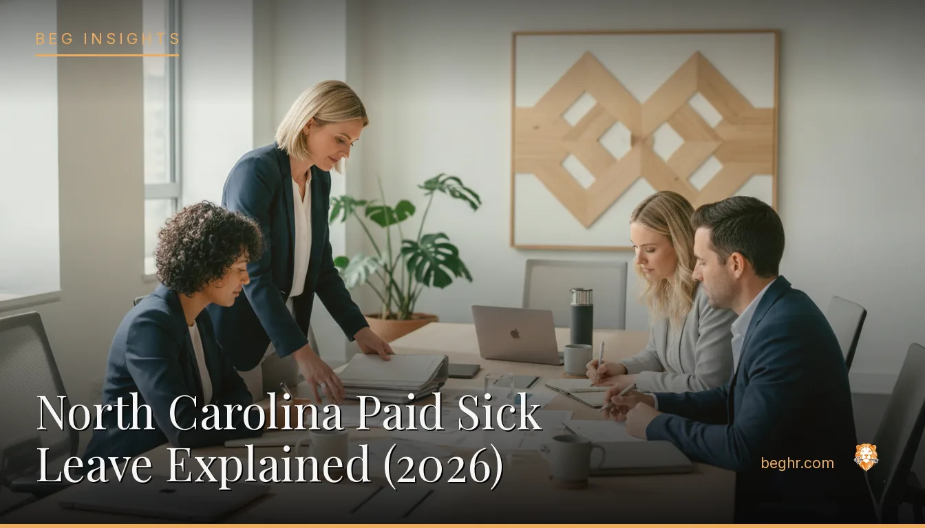 An HR team reviewing employee documents in a bright modern office