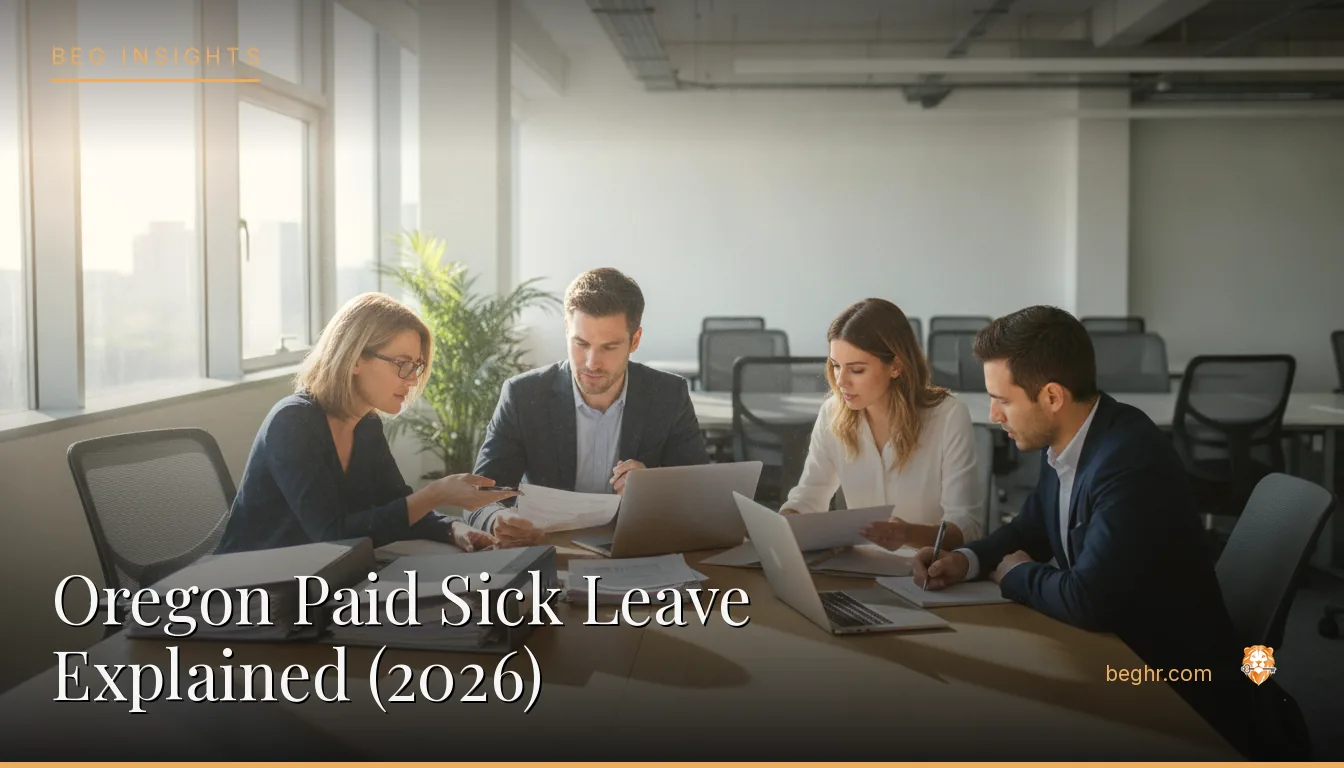 An HR team reviewing employee documents in a bright modern office