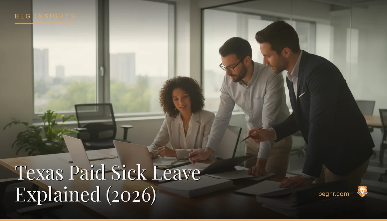 An HR team reviewing employee documents in a bright modern office
