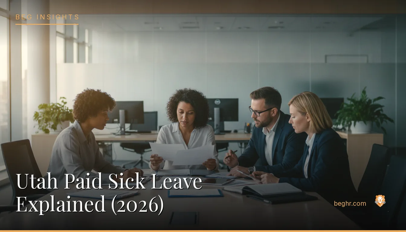 An HR team reviewing employee documents in a bright modern office
