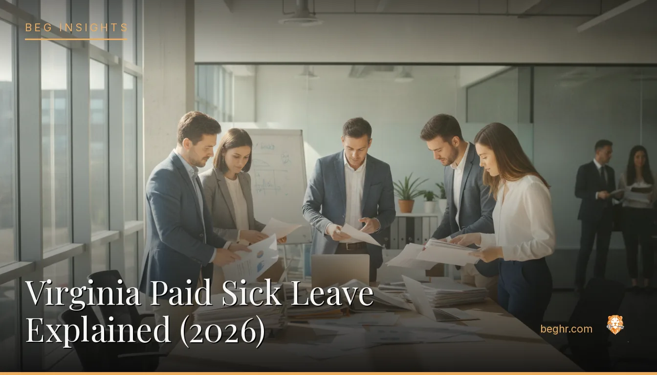 An HR team reviewing employee documents in a bright modern office
