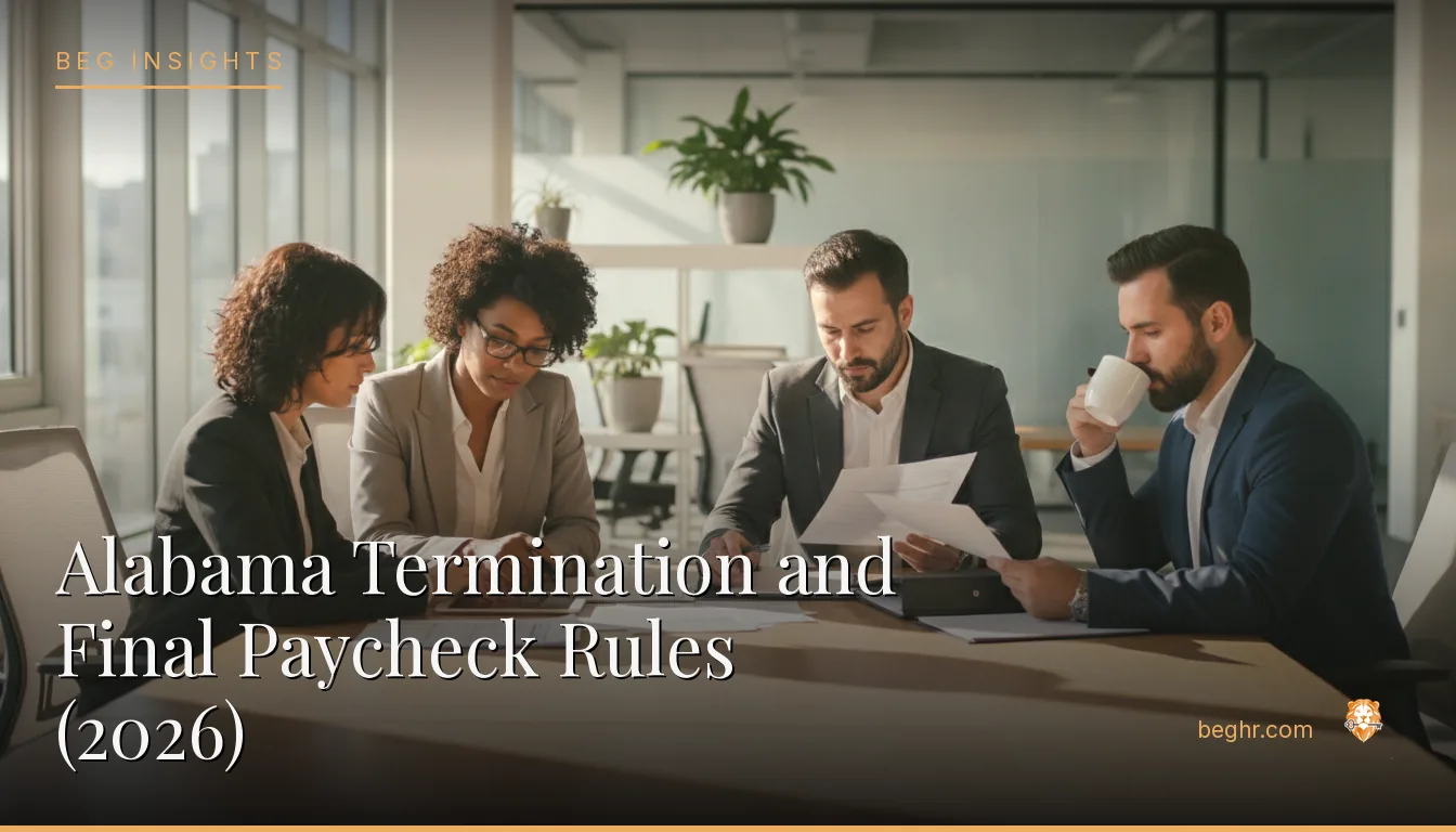An HR team reviewing employee documents in a bright modern office