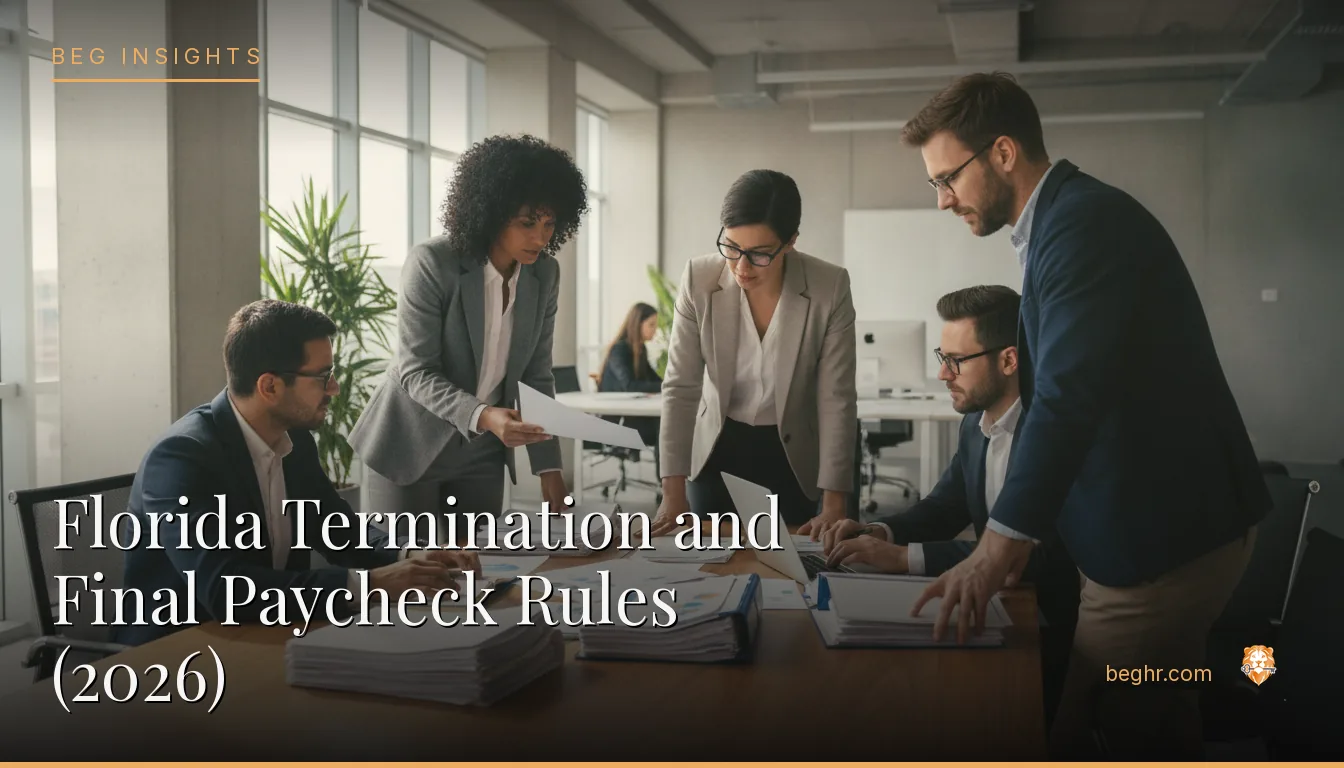 An HR team reviewing employee documents in a bright modern office