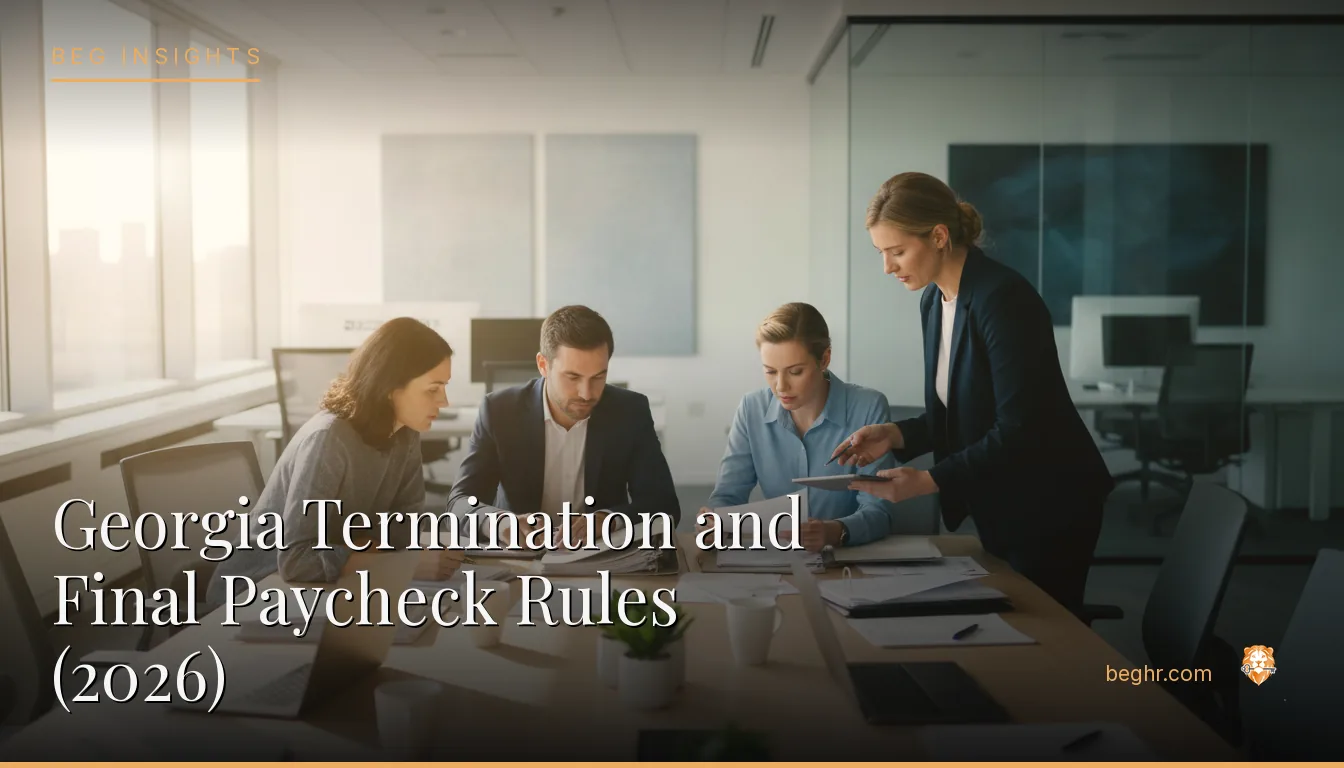 An HR team reviewing employee documents in a bright modern office